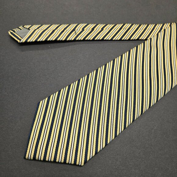 Barbara Blank Yellow Blue Striped Silk Tie 64" Handmade In USA Mens Necktie - Picture 1 of 7